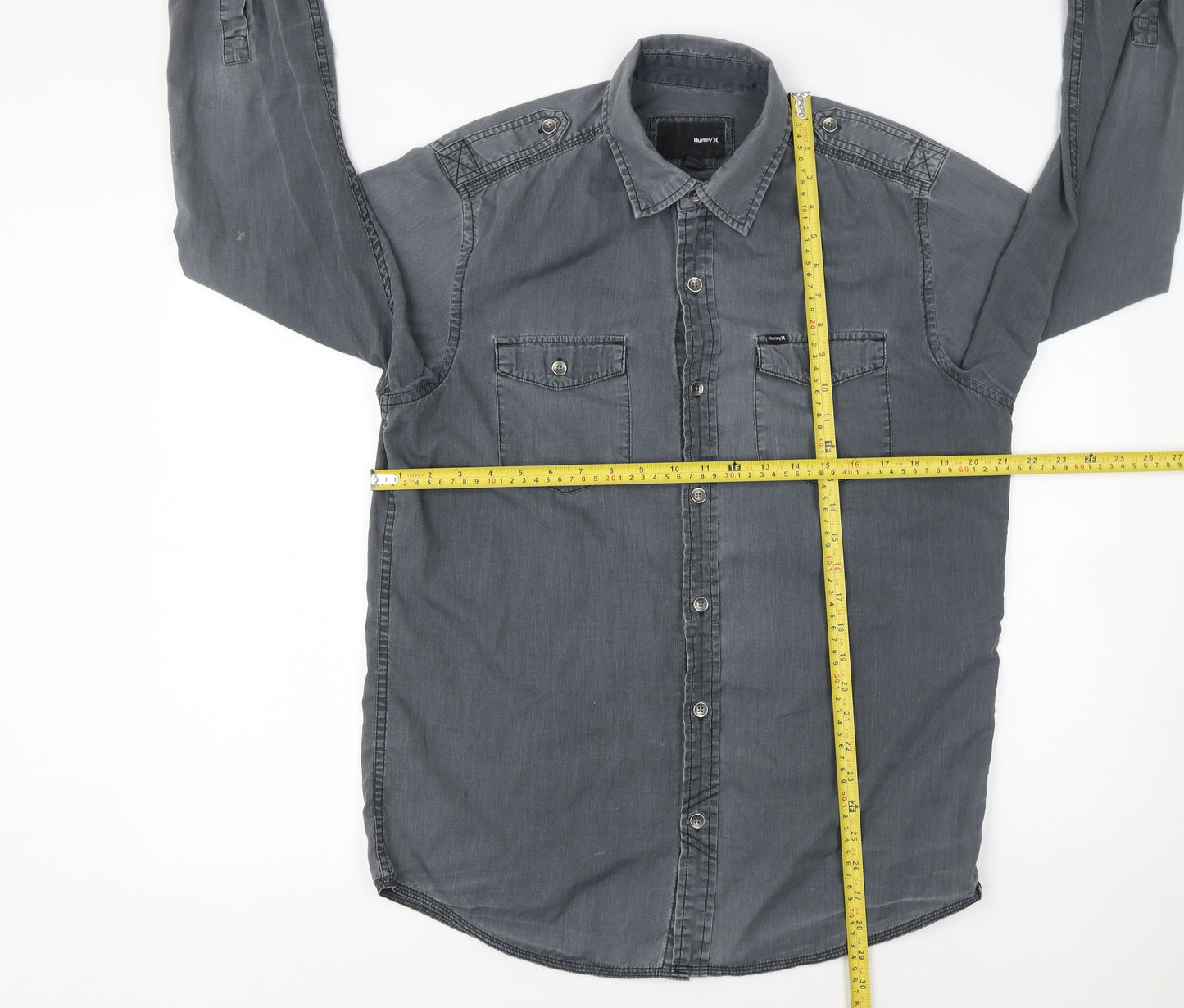 Hurley Men’s Grey Button-Up Long Sleeve Casual Shirt Size M
