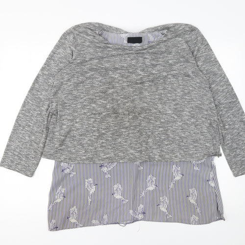 Wallis Women Grey Knit Pullover Jumper UK 16 with Bird Hem Detail