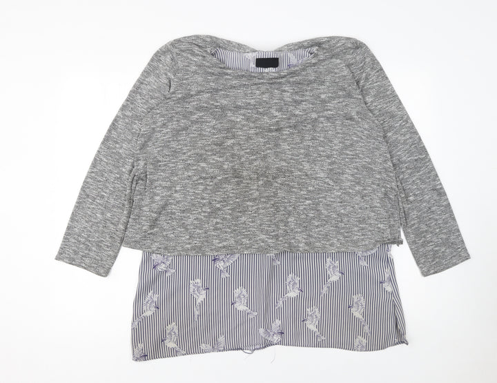 Wallis Women Grey Knit Pullover Jumper UK 16 with Bird Hem Detail