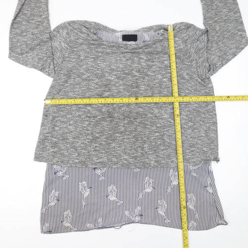 Wallis Women Grey Knit Pullover Jumper UK 16 with Bird Hem Detail