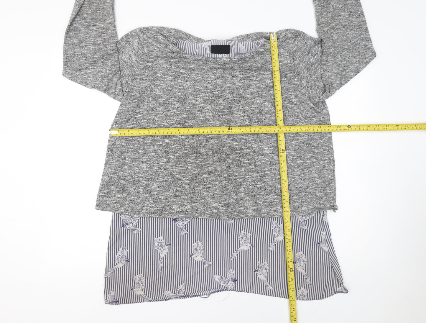 Wallis Women Grey Knit Pullover Jumper UK 16 with Bird Hem Detail