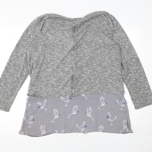 Wallis Women Grey Knit Pullover Jumper UK 16 with Bird Hem Detail