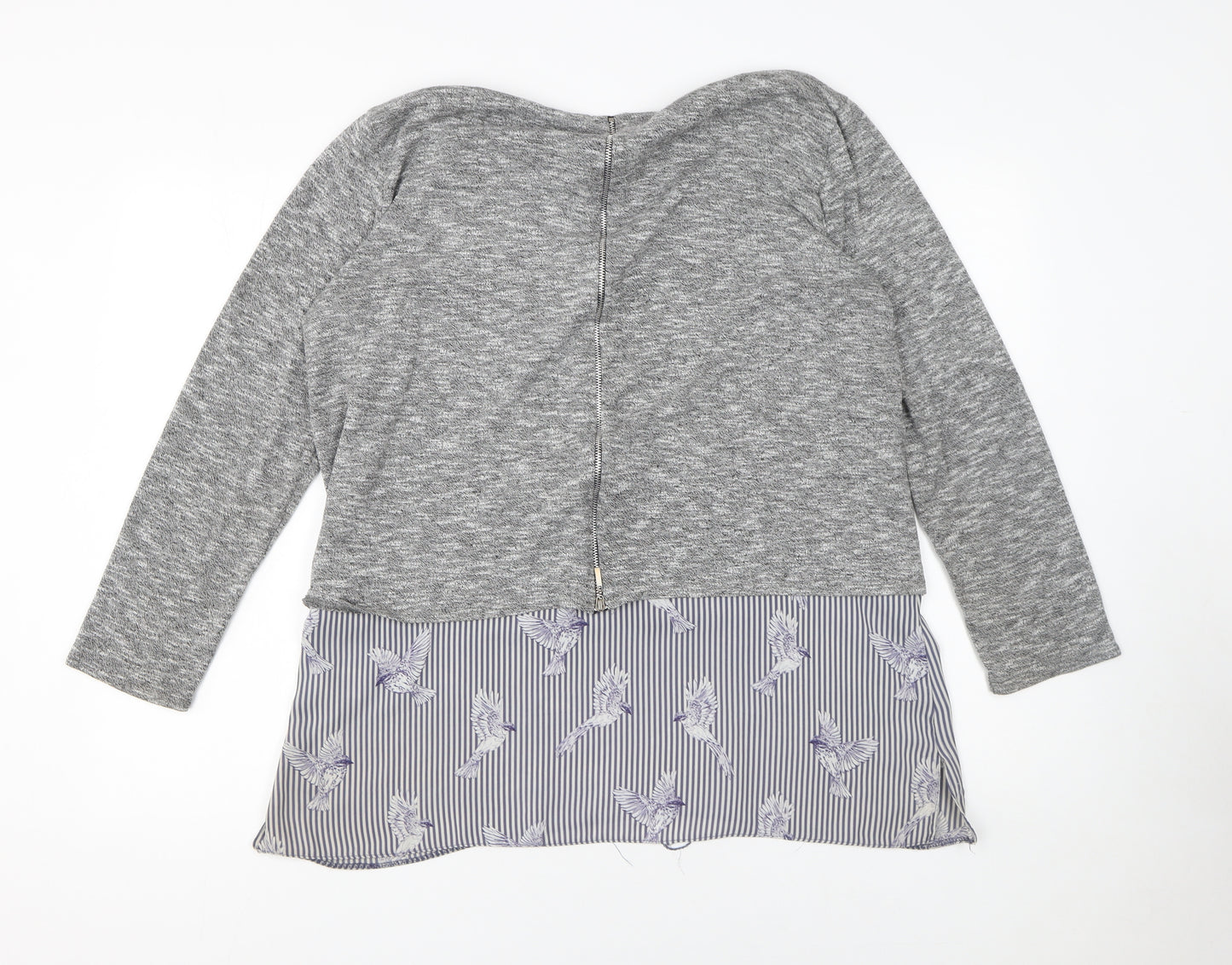 Wallis Women Grey Knit Pullover Jumper UK 16 with Bird Hem Detail