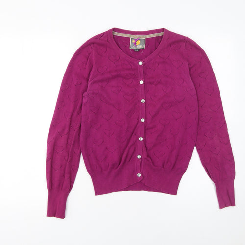 Yumi Womens Purple Heart Knit Button Cardigan Size 12