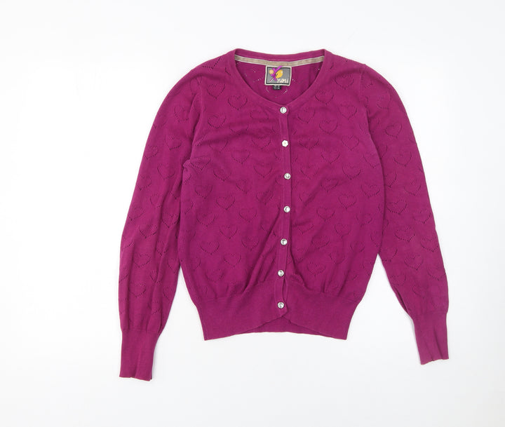 Yumi Womens Purple Heart Knit Button Cardigan Size 12