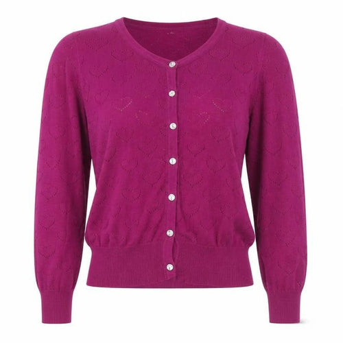 Yumi Womens Purple Heart Knit Button Cardigan Size 12