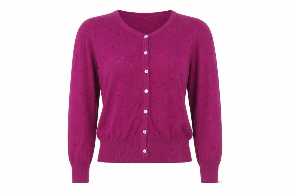 Yumi Womens Purple Heart Knit Button Cardigan Size 12