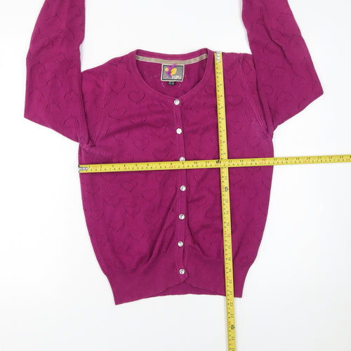 Yumi Womens Purple Heart Knit Button Cardigan Size 12