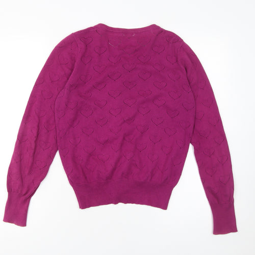 Yumi Womens Purple Heart Knit Button Cardigan Size 12