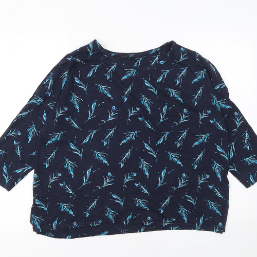 Marks and Spencer Women’s Blue Floral 3/4 Sleeve Cotton T-Shirt Size 16