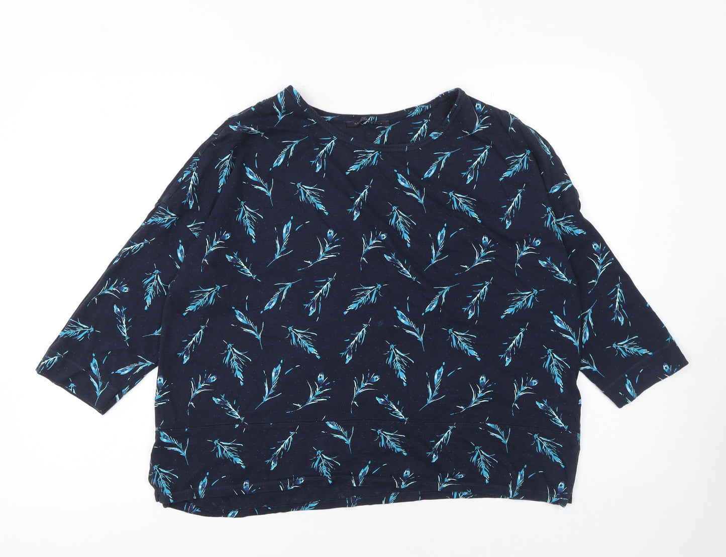 Marks and Spencer Women’s Blue Floral 3/4 Sleeve Cotton T-Shirt Size 16