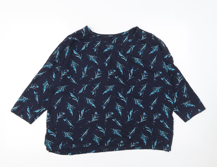 Marks and Spencer Women’s Blue Floral 3/4 Sleeve Cotton T-Shirt Size 16