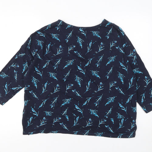 Marks and Spencer Women’s Blue Floral 3/4 Sleeve Cotton T-Shirt Size 16