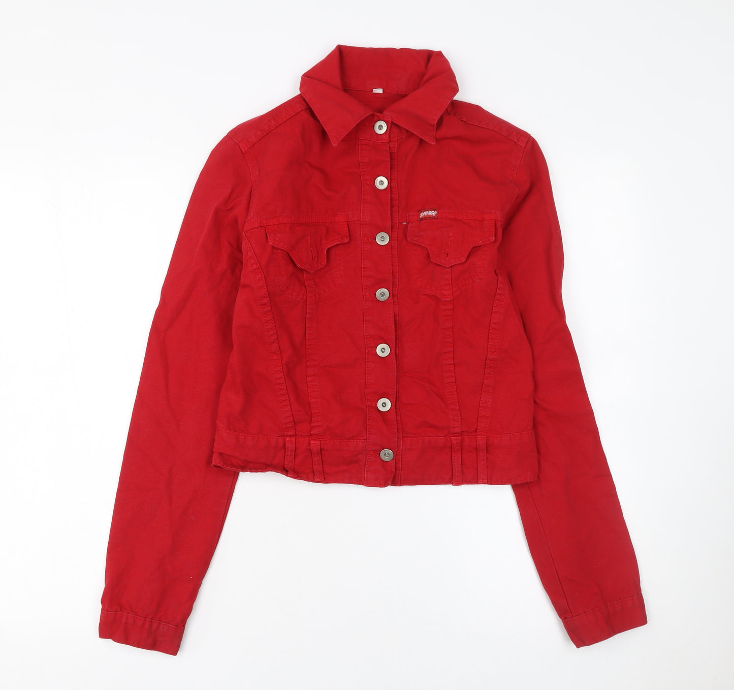 Sponge Women's Red Cotton Cropped Button Jacket Size M