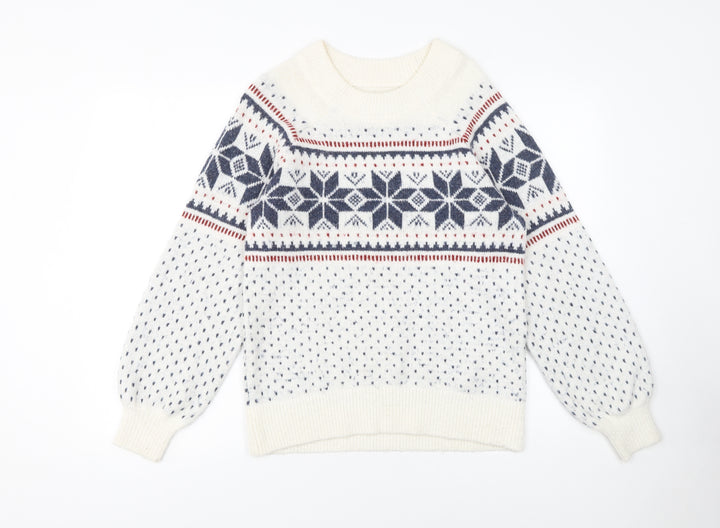 Abercrombie & Fitch Womens Ivory Fair Isle Knit Jumper Size S