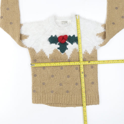 Next Girls Beige Christmas Pudding Jumper 8 Years Long Sleeve Knitwear
