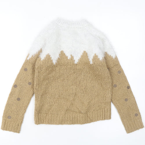 Next Girls Beige Christmas Pudding Jumper 8 Years Long Sleeve Knitwear
