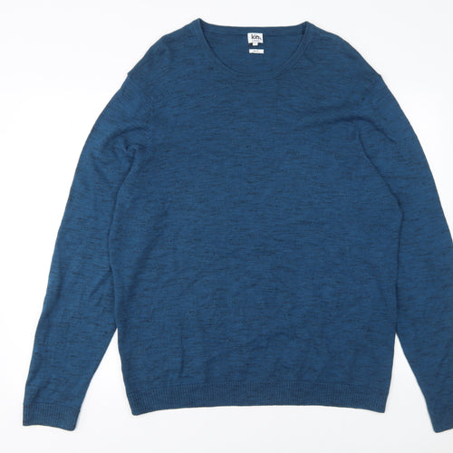 Kin by John Lewis Men Blue Wool Crew Neck Slim Fit Jumper L