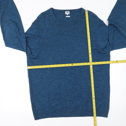 Kin by John Lewis Men Blue Wool Crew Neck Slim Fit Jumper L