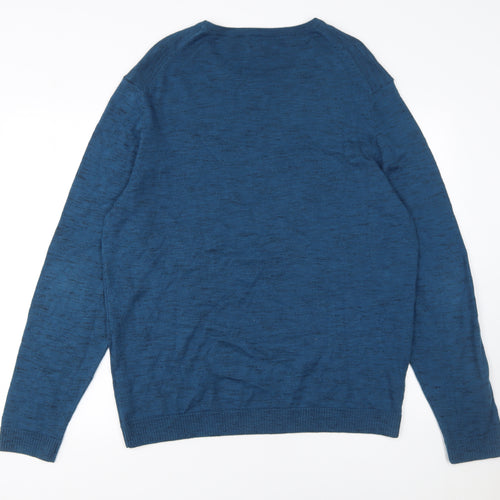 Kin by John Lewis Men Blue Wool Crew Neck Slim Fit Jumper L