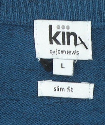 Kin by John Lewis Men Blue Wool Crew Neck Slim Fit Jumper L