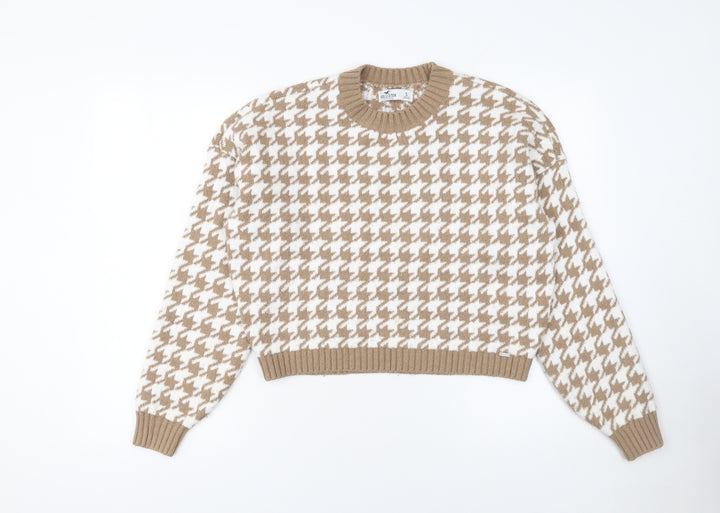Hollister Women's Beige Houndstooth Knit Pullover Jumper Size S