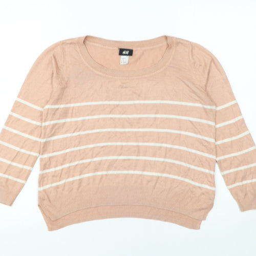 H&M Women’s Beige Striped Knit Jumper Size S Crew Neck Pullover