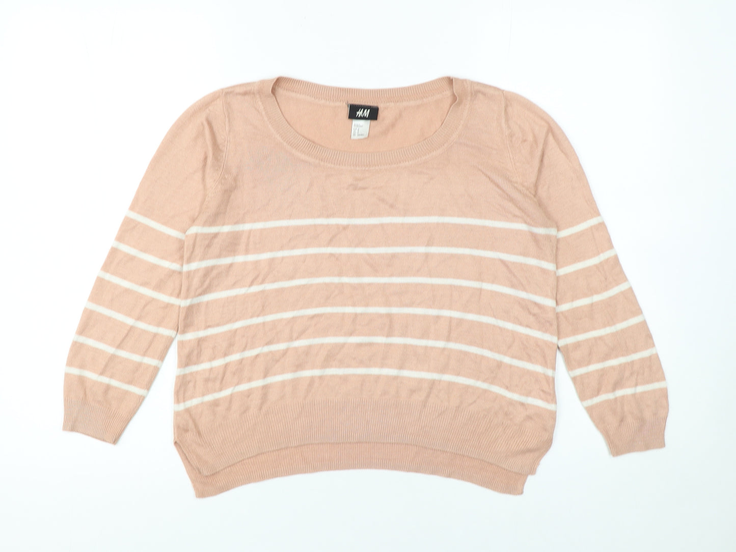 H&M Women’s Beige Striped Knit Jumper Size S Crew Neck Pullover