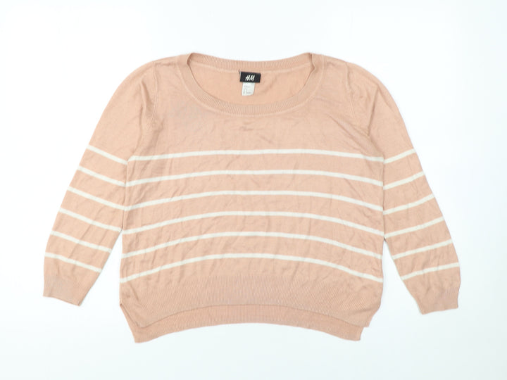 H&M Women’s Beige Striped Knit Jumper Size S Crew Neck Pullover