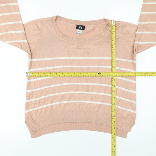 H&M Women’s Beige Striped Knit Jumper Size S Crew Neck Pullover