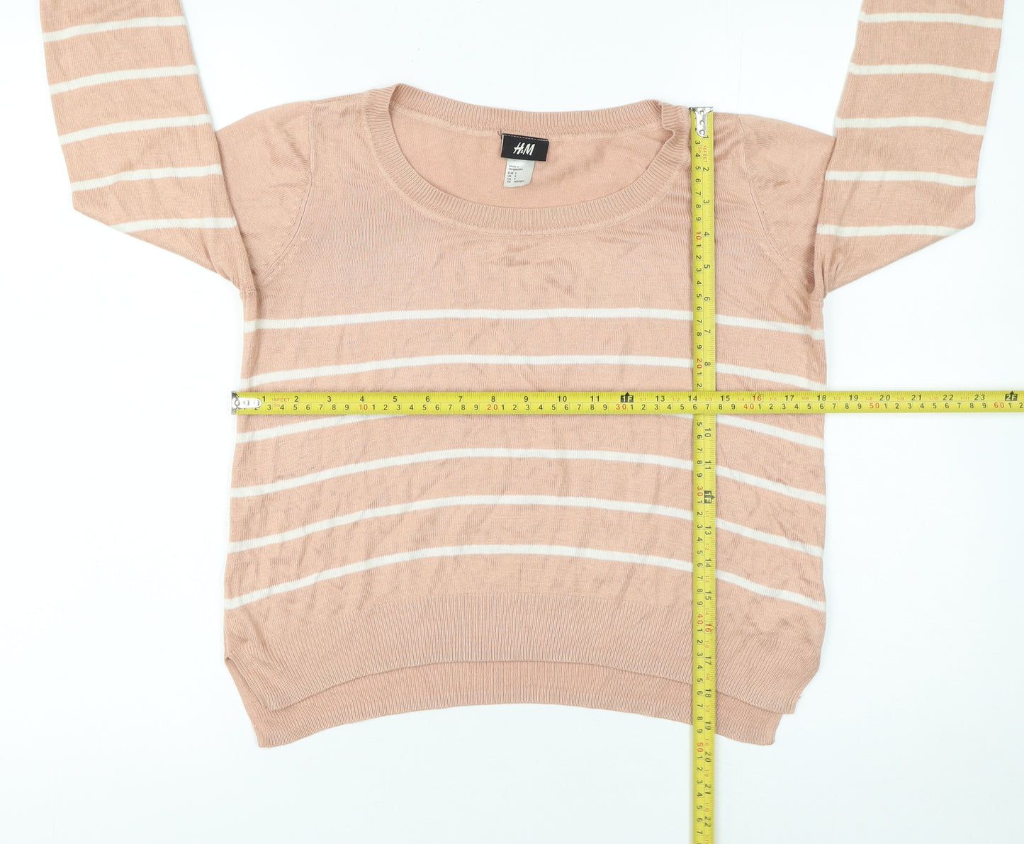 H&M Women’s Beige Striped Knit Jumper Size S Crew Neck Pullover