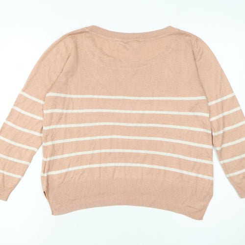 H&M Women’s Beige Striped Knit Jumper Size S Crew Neck Pullover