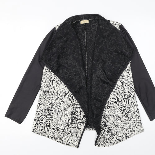 Silk Womens Black Snakeskin Print Open Front Jacket Size S
