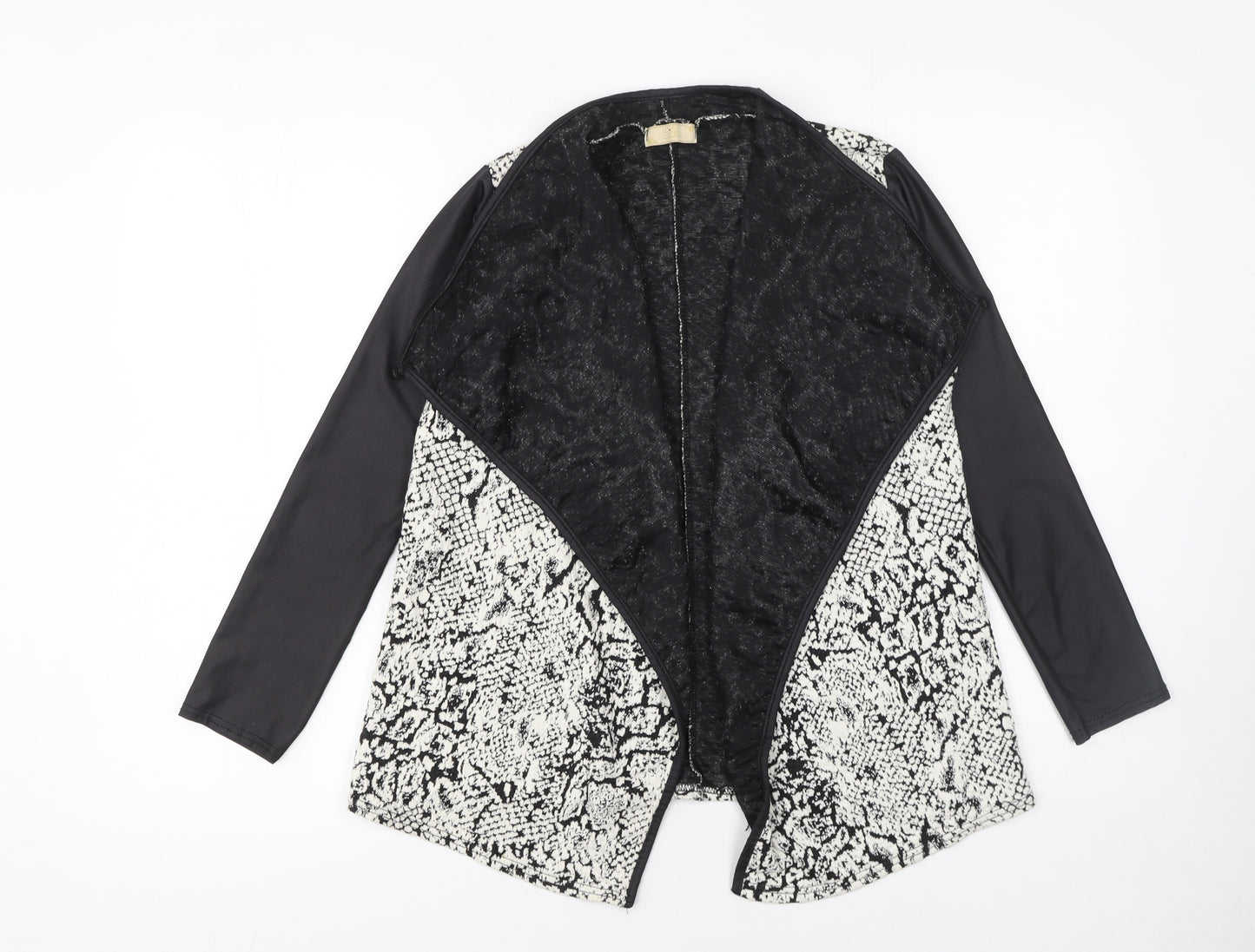 Silk Womens Black Snakeskin Print Open Front Jacket Size S