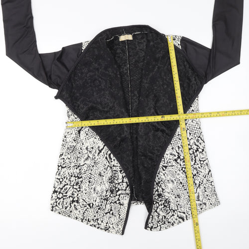 Silk Womens Black Snakeskin Print Open Front Jacket Size S