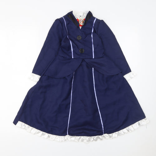 Disney Girls Blue Victorian Princess Dress Set 3-4 Years Polyester Costume