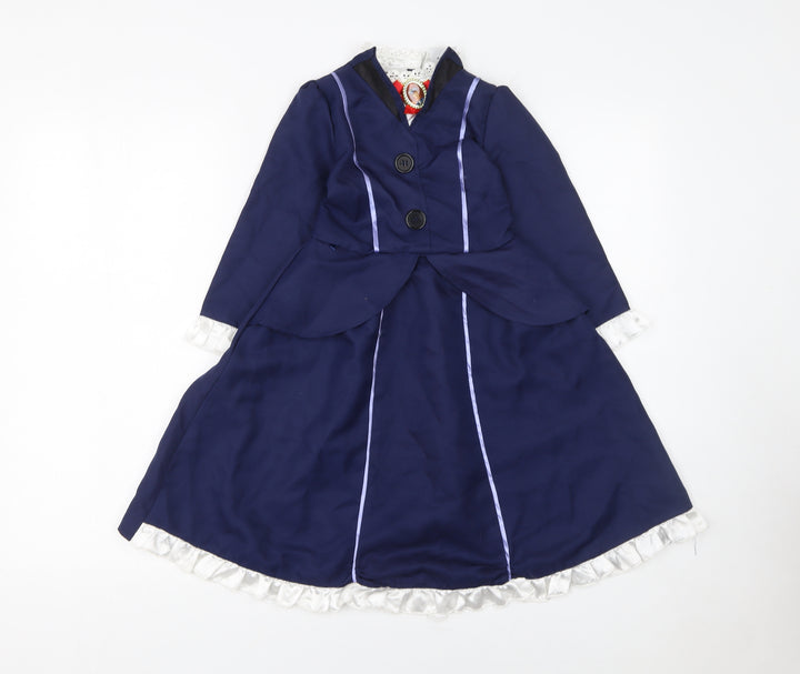 Disney Girls Blue Victorian Princess Dress Set 3-4 Years Polyester Costume