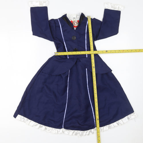 Disney Girls Blue Victorian Princess Dress Set 3-4 Years Polyester Costume