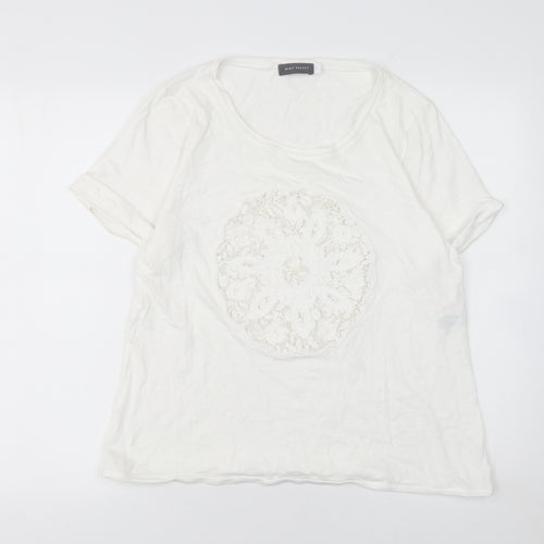 Mint Velvet Women's White Lace Front Cotton T-Shirt Size 16