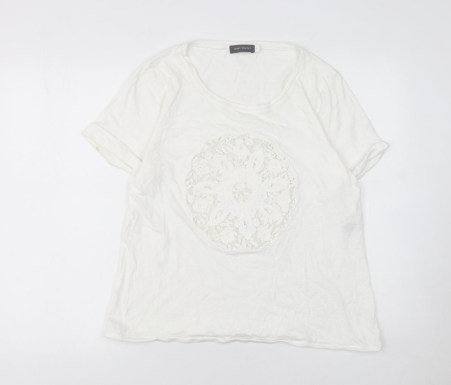 Mint Velvet Women's White Lace Front Cotton T-Shirt Size 16