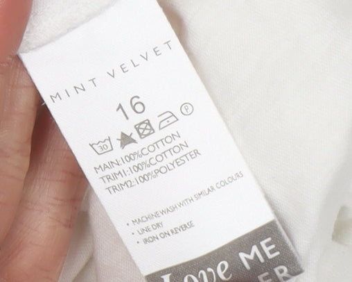 Mint Velvet Women's White Lace Front Cotton T-Shirt Size 16