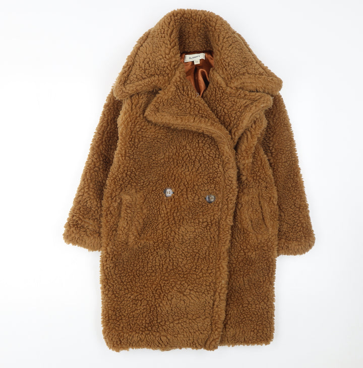 Glamify Girls Brown Teddy Fleece Double-Breasted Coat 5-6 Years