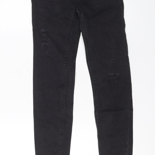 Bershka Women Black Skinny Distressed Jeans Size 4 Slim Fit