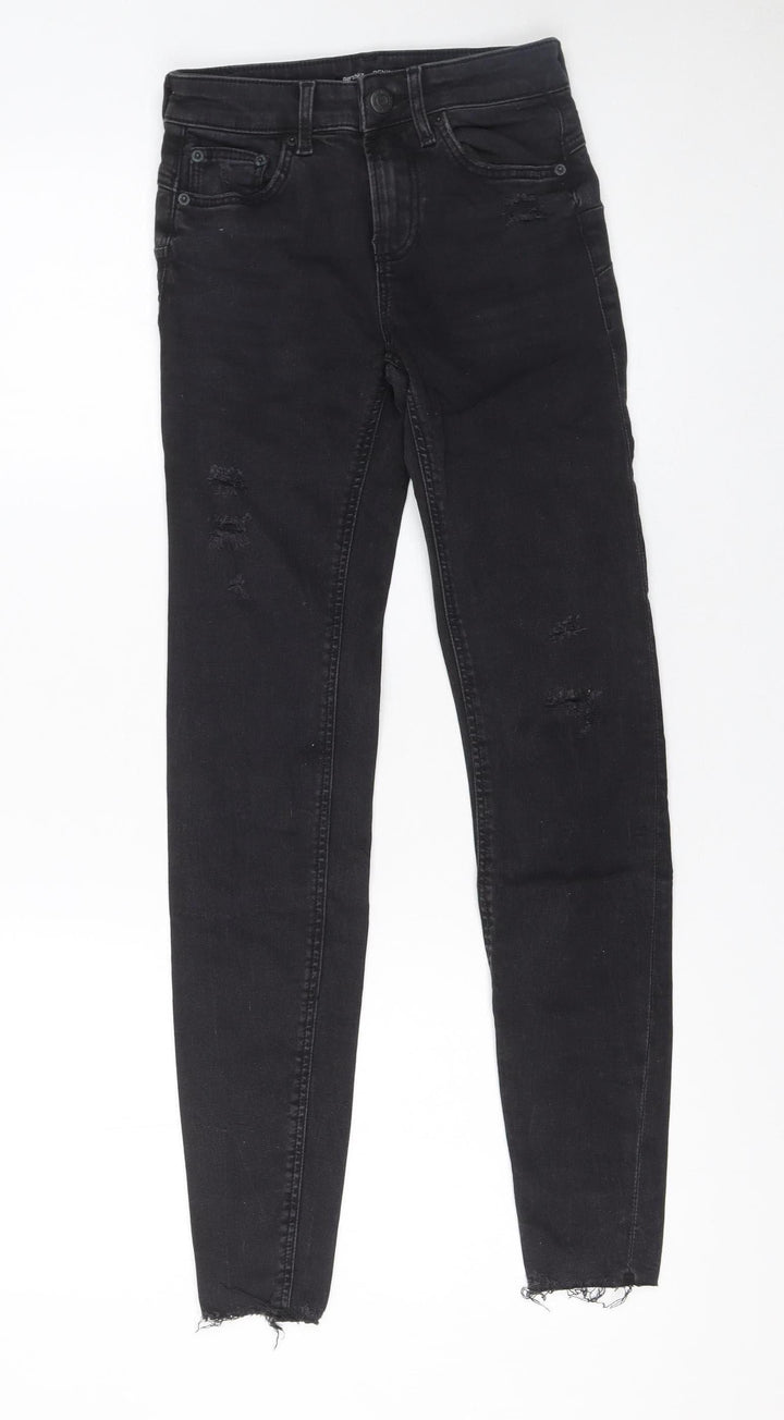 Bershka Women Black Skinny Distressed Jeans Size 4 Slim Fit