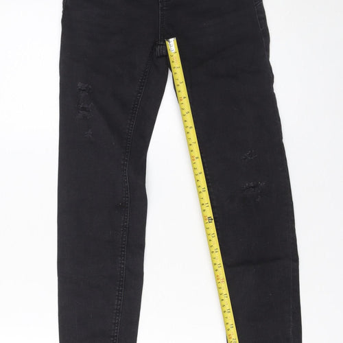 Bershka Women Black Skinny Distressed Jeans Size 4 Slim Fit
