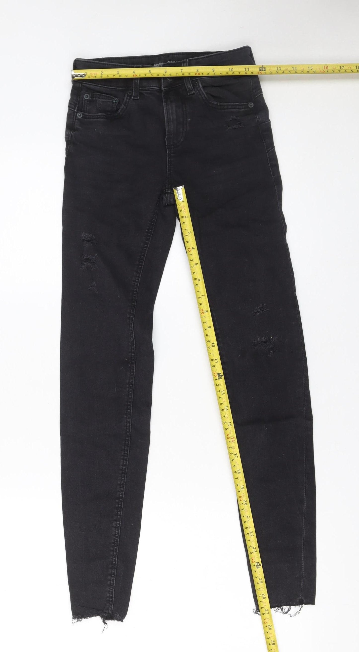 Bershka Women Black Skinny Distressed Jeans Size 4 Slim Fit