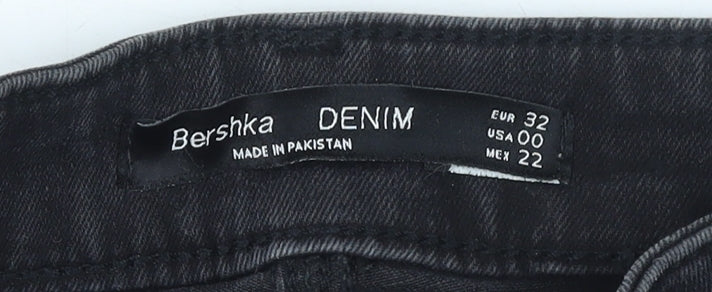 Bershka Women Black Skinny Distressed Jeans Size 4 Slim Fit