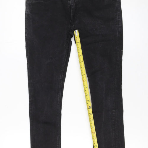 River Island Men's Black Super Skinny Jeans UK 28S Denim Cotton Blend