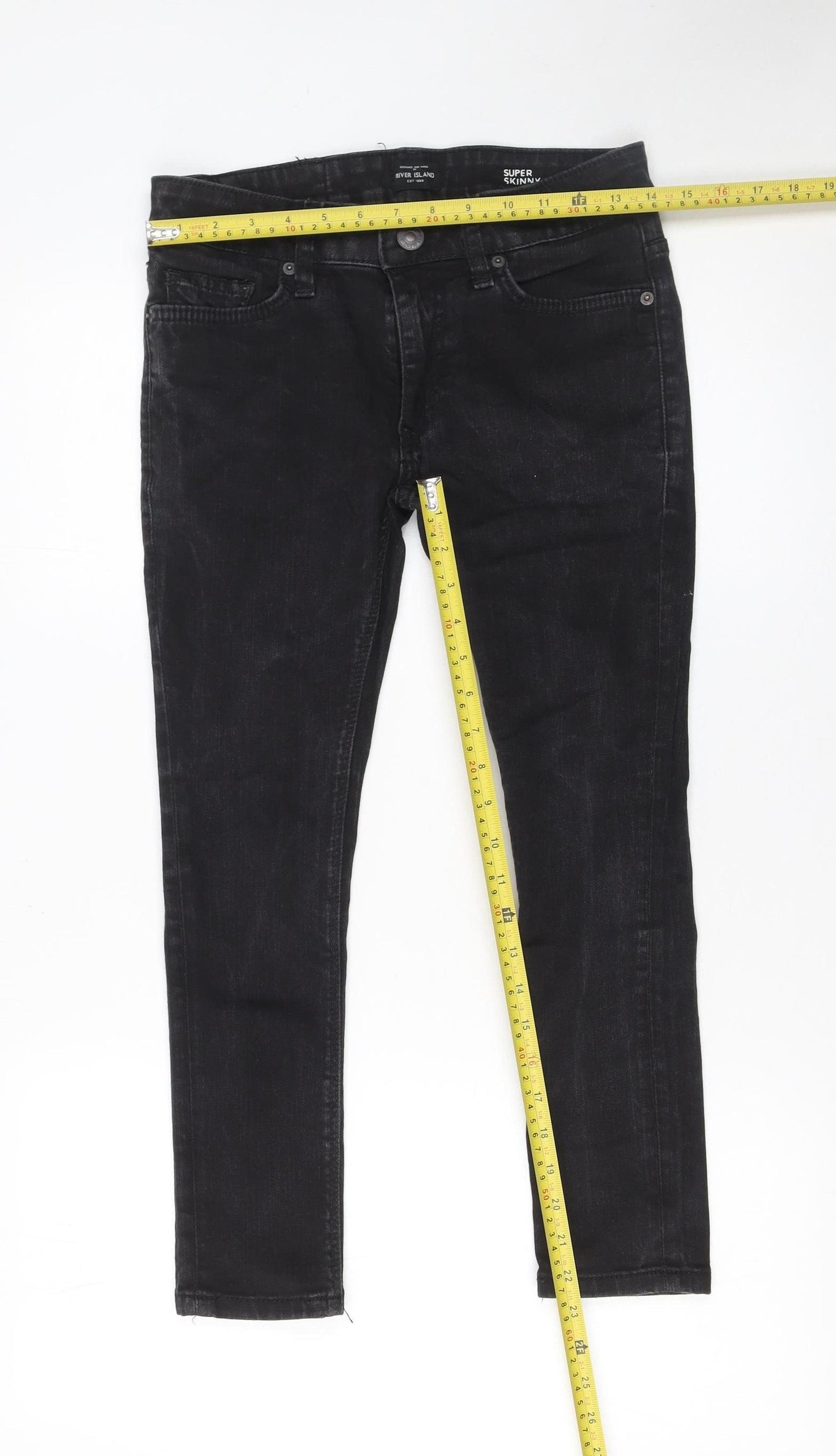 River Island Men's Black Super Skinny Jeans UK 28S Denim Cotton Blend