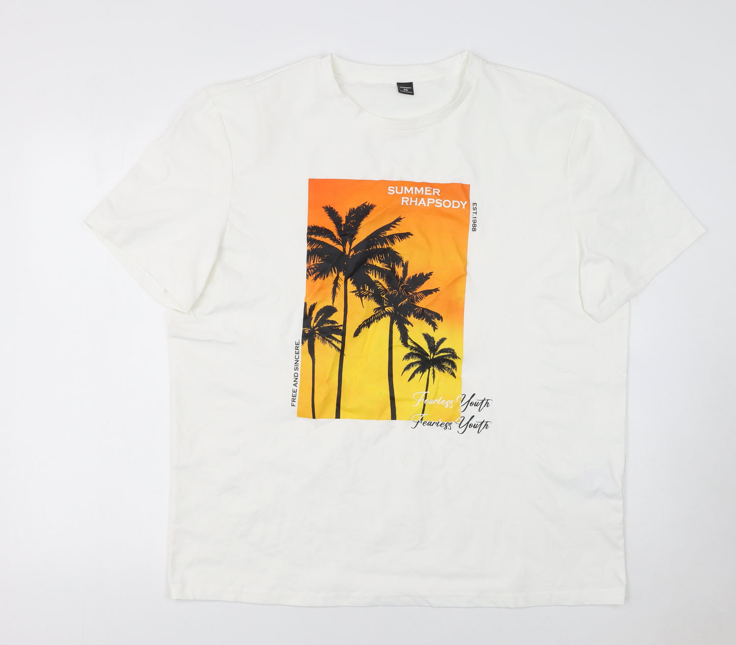Manfinity Men’s White Summer Rhapsody Graphic Print T-Shirt XXL